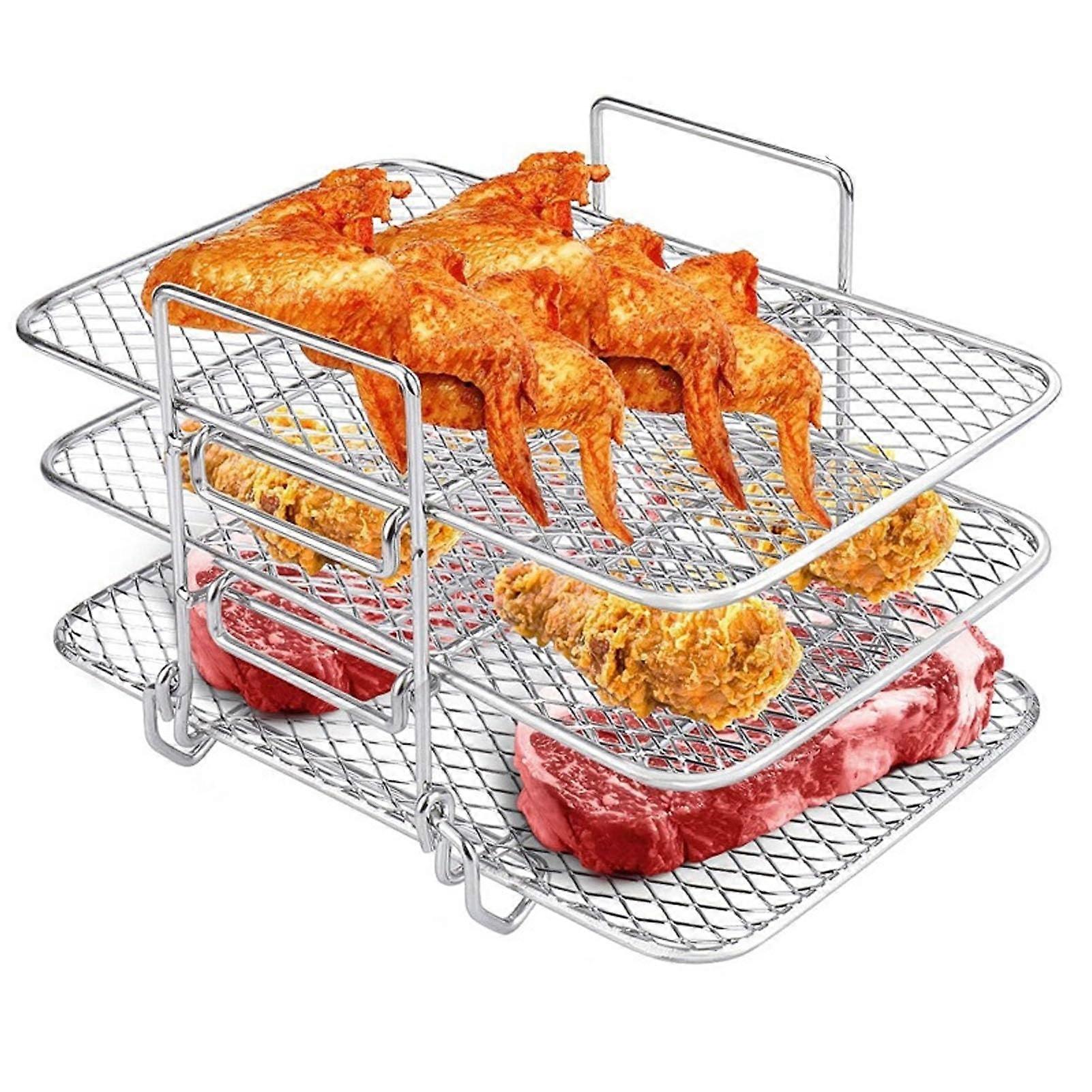 3 Layer Stackable Stainless Steel Air Fryer Rack for Oven, Fruit and Meat Dehydrator Tray