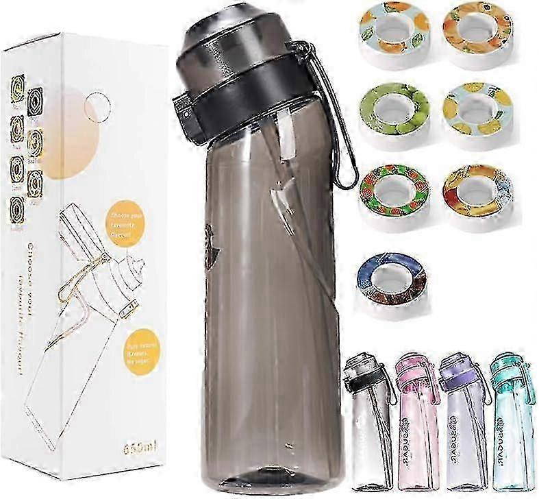 Butelka na wodę powietrzną z 7 kapsułkami smakowymi, bez BPA i szczelna 0 cukru 0 kalorii, 650 ml Nowa butelka na wodę o zapachu owoców z 7 kapsułkami smakowymi