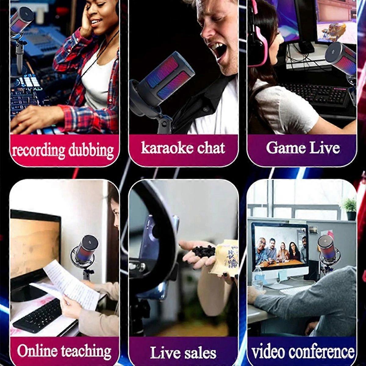 USB Condenser Metal Microphone Recording Streaming with RGB Light