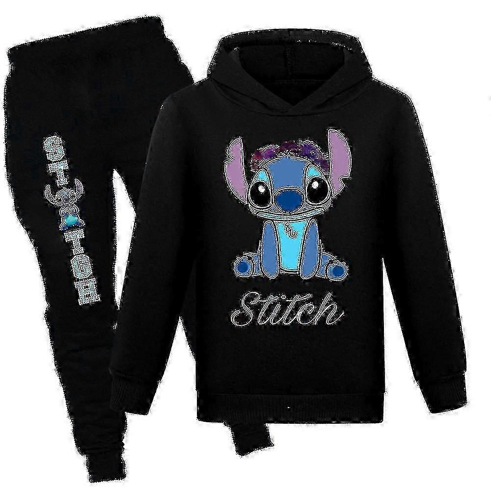 Conjunto de moletom infantil com tema Lilo e Stitch - Inclui moletom com capuz e calça - Presente ideal para crianças de 9 a 14 anos