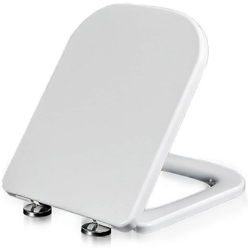 Soft Close Square Toilet Seat White with Quick Release, Adjustable Hinges, Universal Fit 35.5x45cm