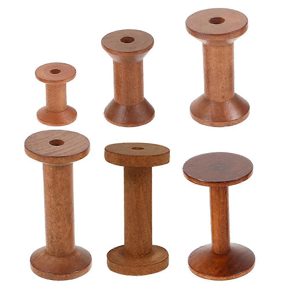 Wood Brown Thread Spools for Wire Sewing Spools with 6Pcs for Craft