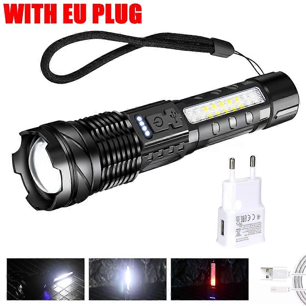 Ultra Bright LED Flashlight 2000LM Type-C Rechargeable Long Range Zoom Tactical Torch Outdoor Emergency Camping Fishing Lantern