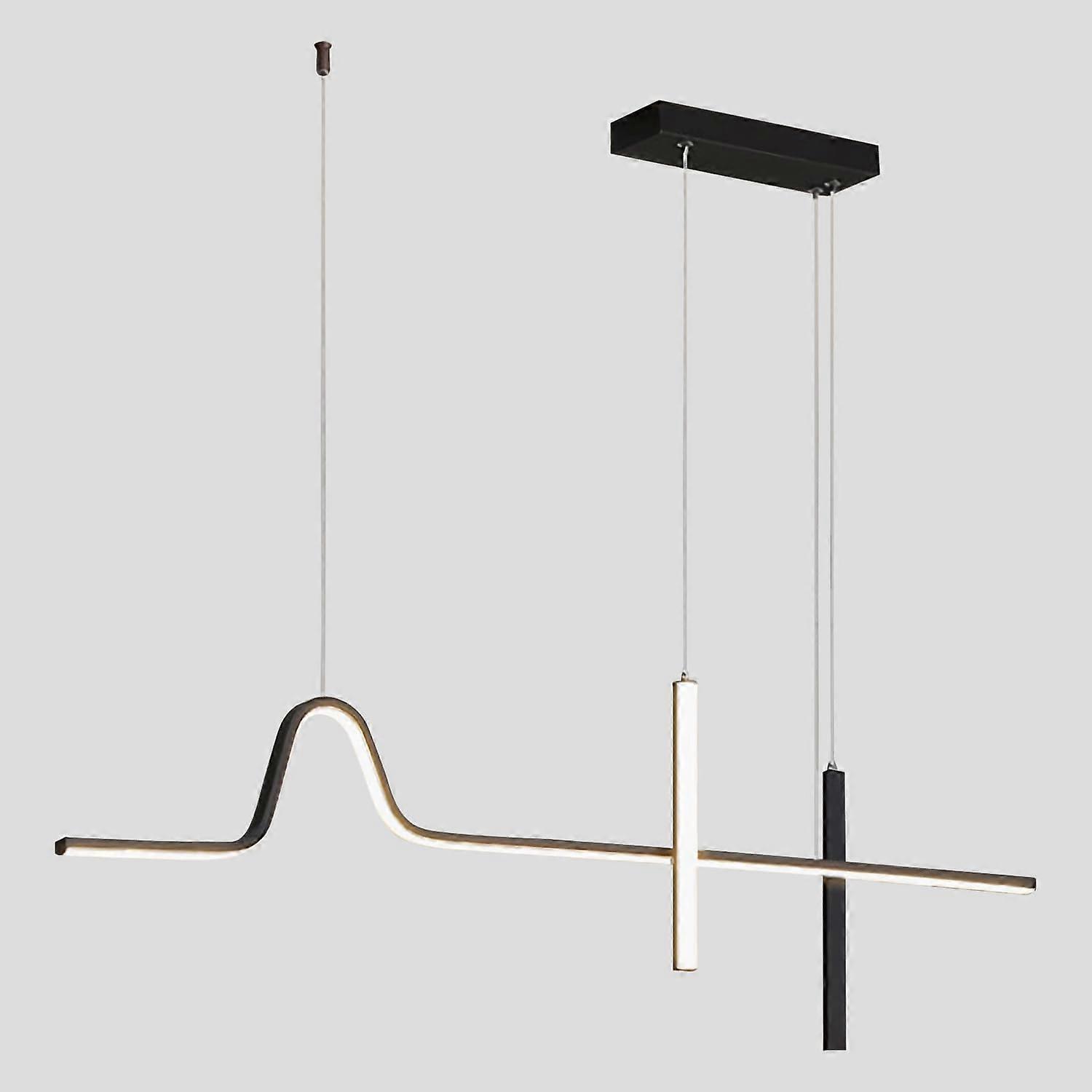 Modern LED Pendant Light, Dimmable Linear Chandelier for Kitchen Island, Adjustable Height Black