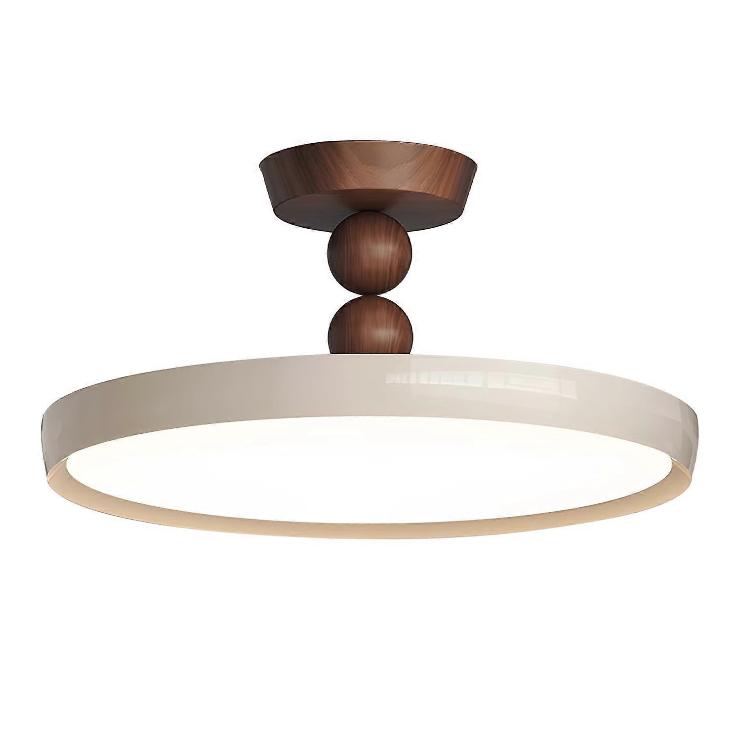 Round Natural Wood Semi Flush Mount Ceiling Light, Dimmable 50W