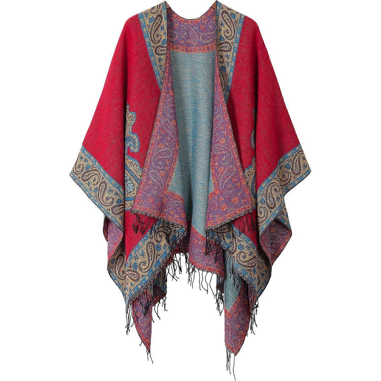 Women's Printed Cardigan Shawl with Front Fringe, Checkered Scarf with Puffed Corner Open Front with Wavy Shawl Wrap（Y0301）