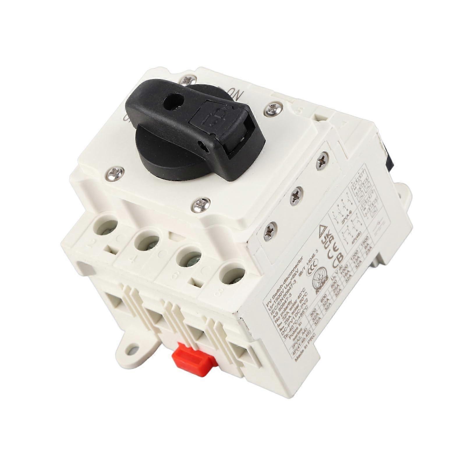 1000V 32A Solar DC Disconnect Switch 4 Pole Photovoltaic Isolator for Solar Systems DIN Rail Mount