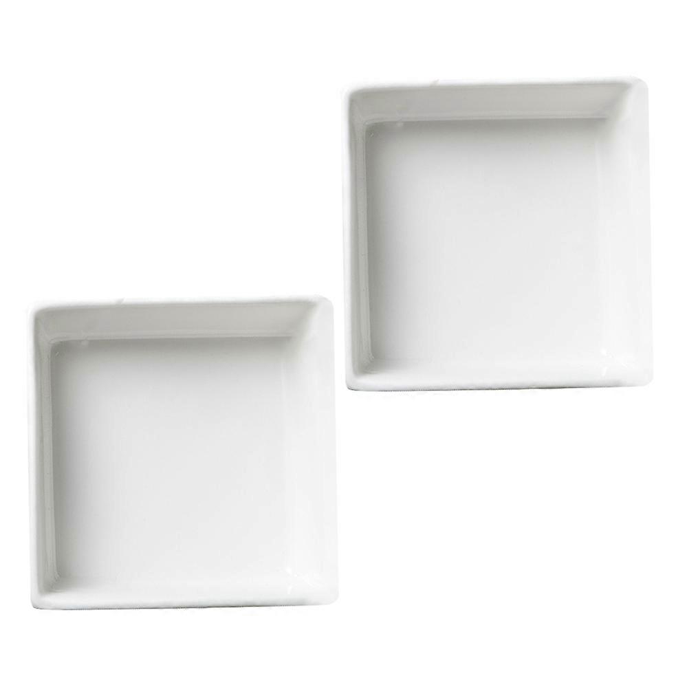 Ceramic Bowls White for Condiment Serving 2Pcs Mini Square Dishes Set
