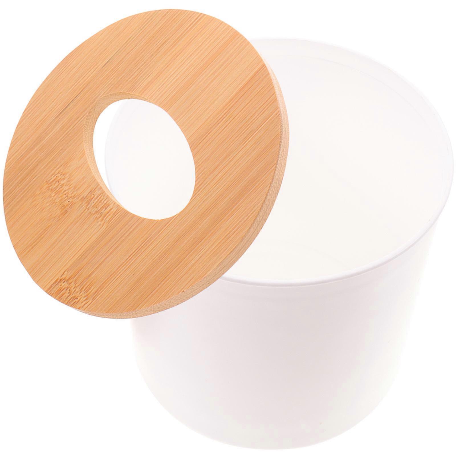 Wooden Tissue Box Round Paper Holder for Storage Use Practical White