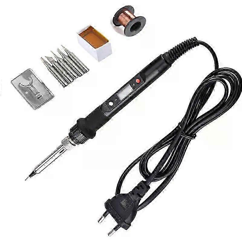 80W Electric Soldering Iron with LCD Temperature Control, Dual Voltage 110V/220V, Replaceable Tips