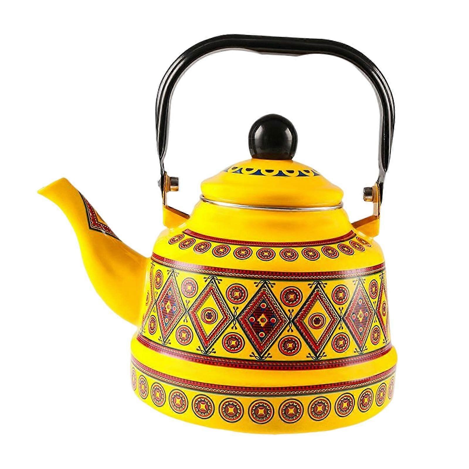 Large 2.5L Enamel Tea Kettle for Stovetop with Rustproof Finish, Yellow Camping Kitchen Use