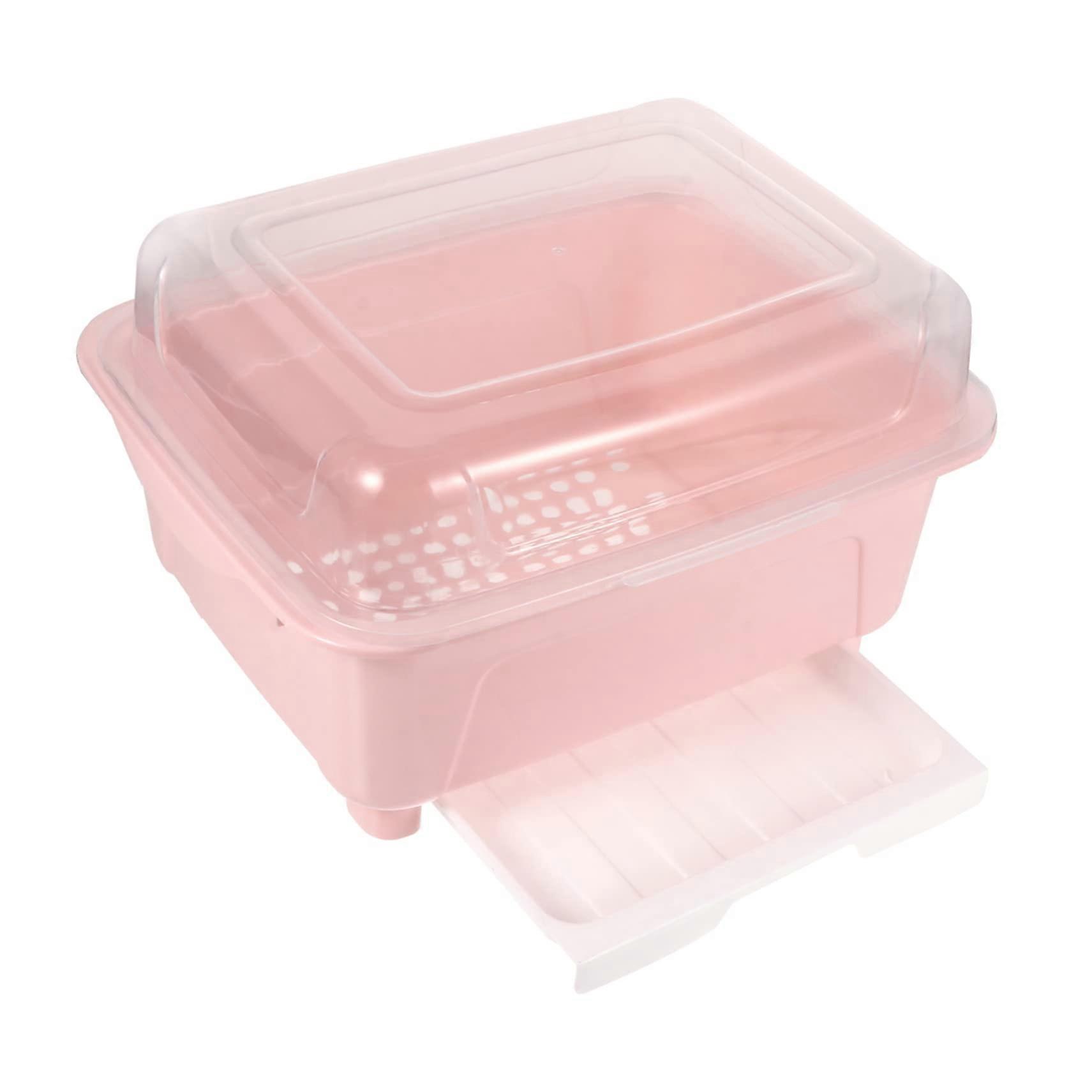 Large Capacity Dish Drying Rack with Transparent Lid, Kitchen Storage Organizer with Detachable Drainer