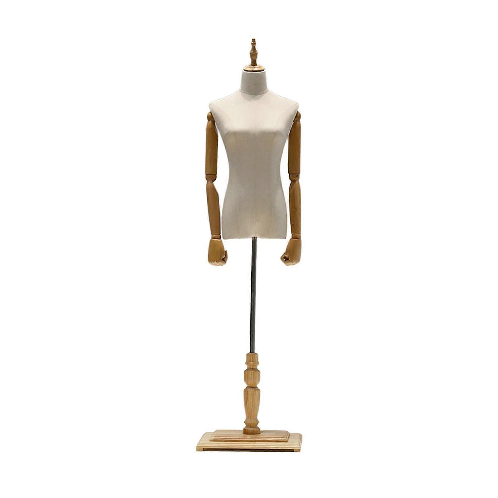 Mannequin Torso Display with Adjustable Height and Wooden Rectangular Base for Clothing Stores