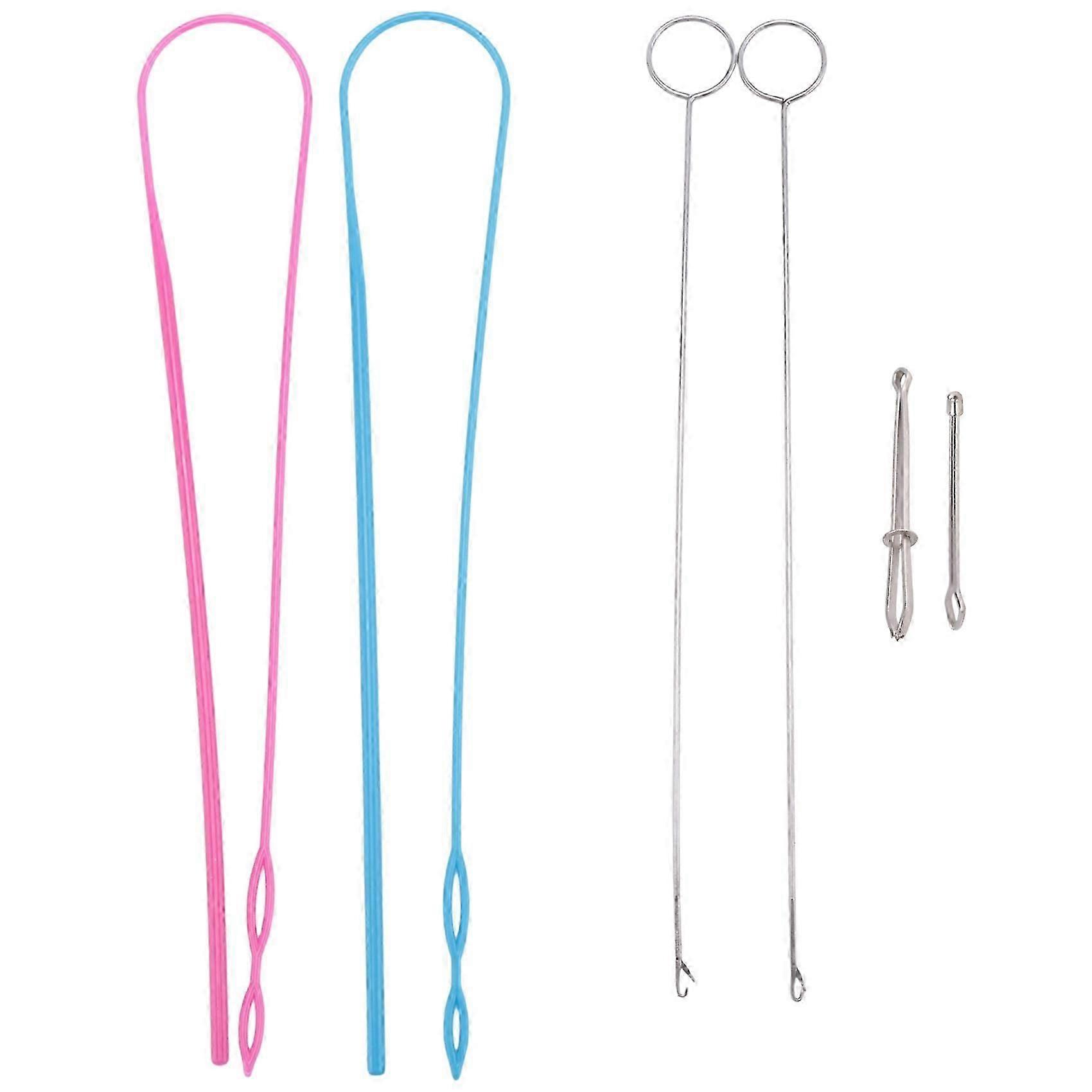 6 Pieces Sewing Loop Kit, Loop Turner Hook Flexible Drawstring Threader Metal Tweezers Long Loop Turner Tool with Latch