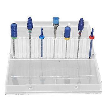 7-piece electric nail drill bit set with ceramic manicure and polishing heads of different shapes, blue