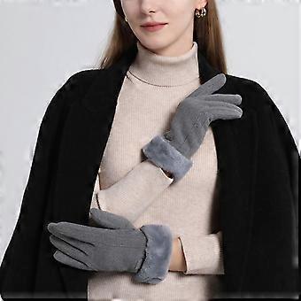Damen-Winterhandschuhe, kompatibel mit Touchscreens – Weiche, warme Wildlederhandschuhe zum Autofahren, Skifahren und für Outdoor-Aktivitäten – Grau, Einheitsgröße