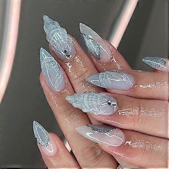 Almond Shape Press On Nails with 3D Glitter Full Cover Fake Nails for Women