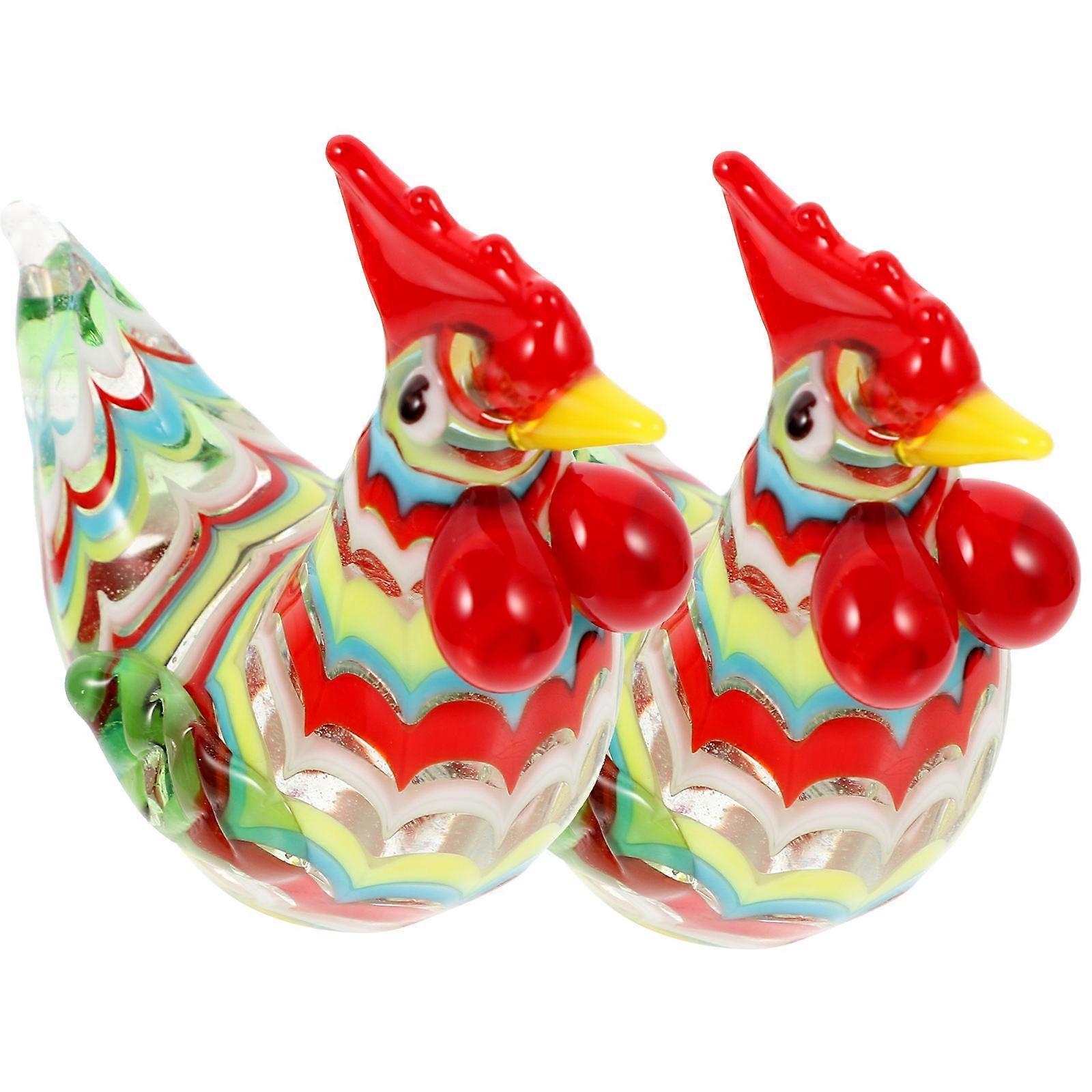 Glass Rooster Statue Creative Chicken Decoration 2Pcs