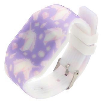 Relógio digital infantil unicórnio com tela sensível ao toque LED para eventos casuais, 22 x 3,5 x 0,5 cm, material plástico espelhado, 1 unidade.