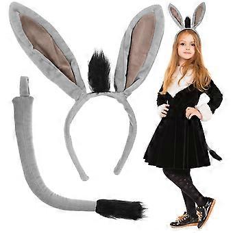 1 ensemble oreilles et queue d'âne en peluche, serre-tête oreilles d'âne, accessoires de costume d'âne, bandeau pour déguisement animal.