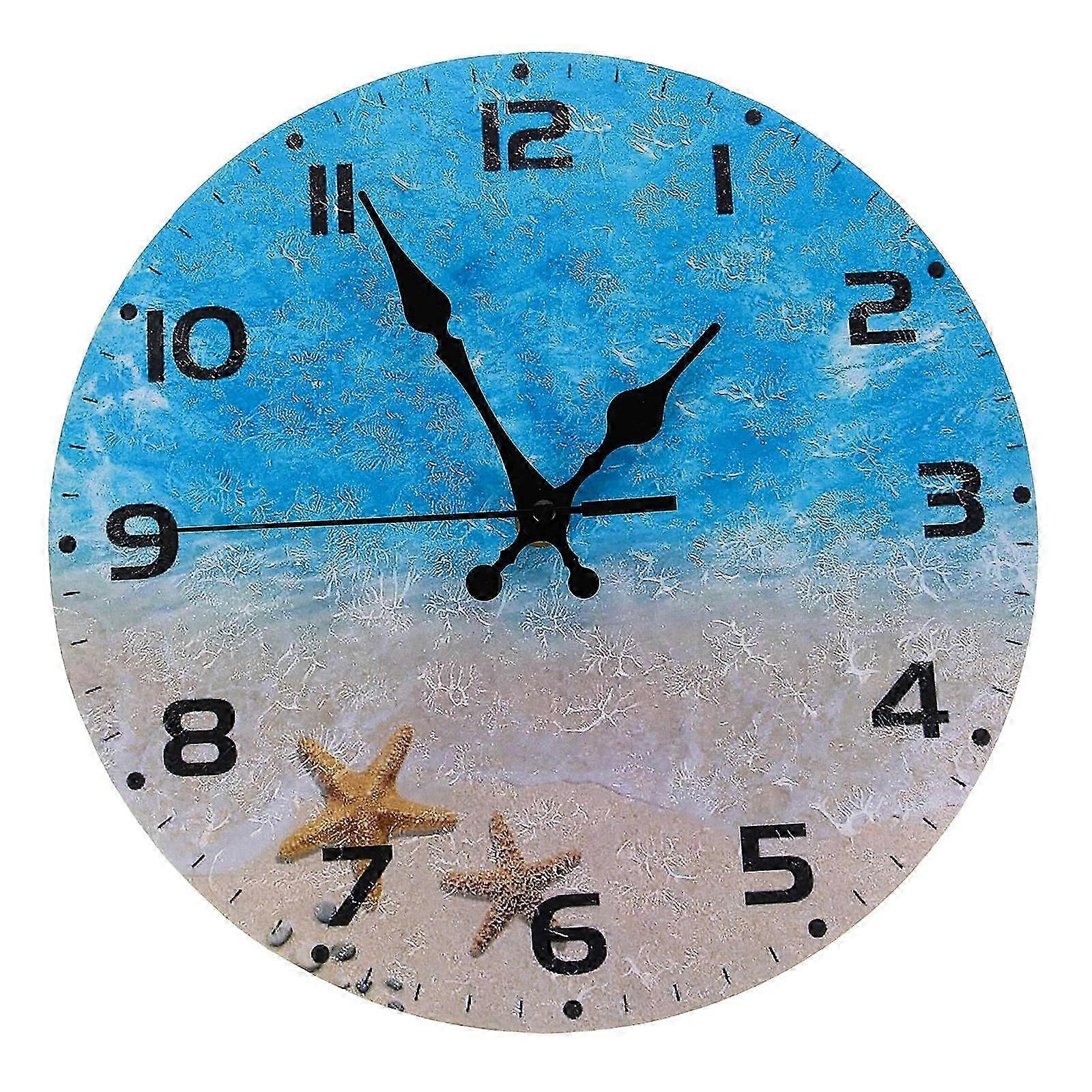 Wooden Beach Theme Wall Clock Silent Function 1 Piece for Home