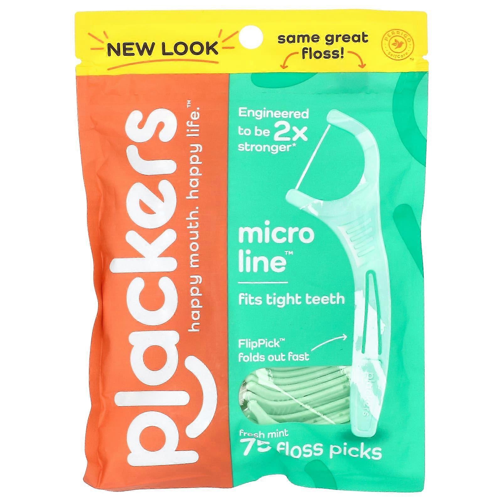 Plackers, Micro Line, Floss Picks, Fresh Mint, 75 Count, 7-Pack