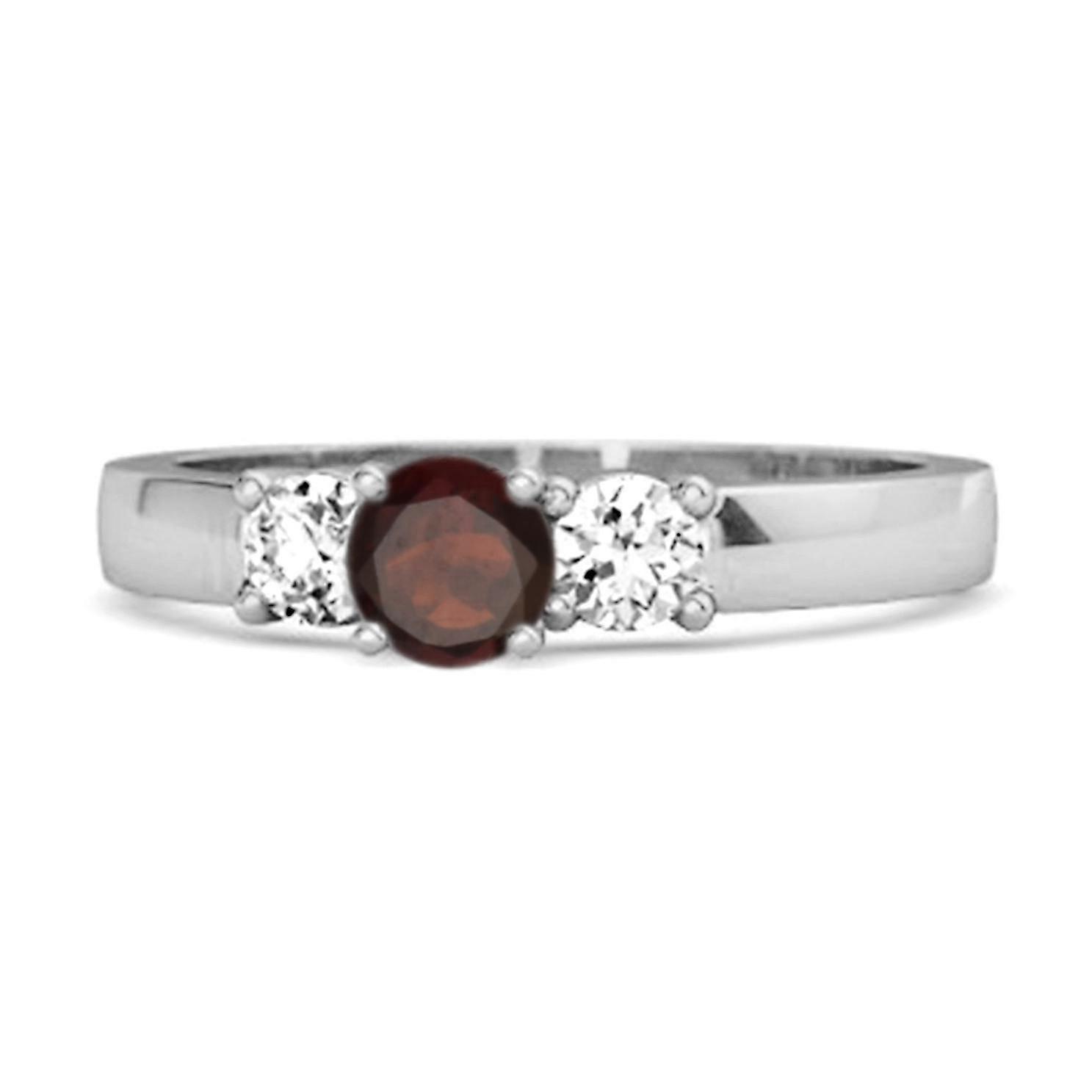 Garnet Elegant Three Stone Ring - 925 Sterling Silver