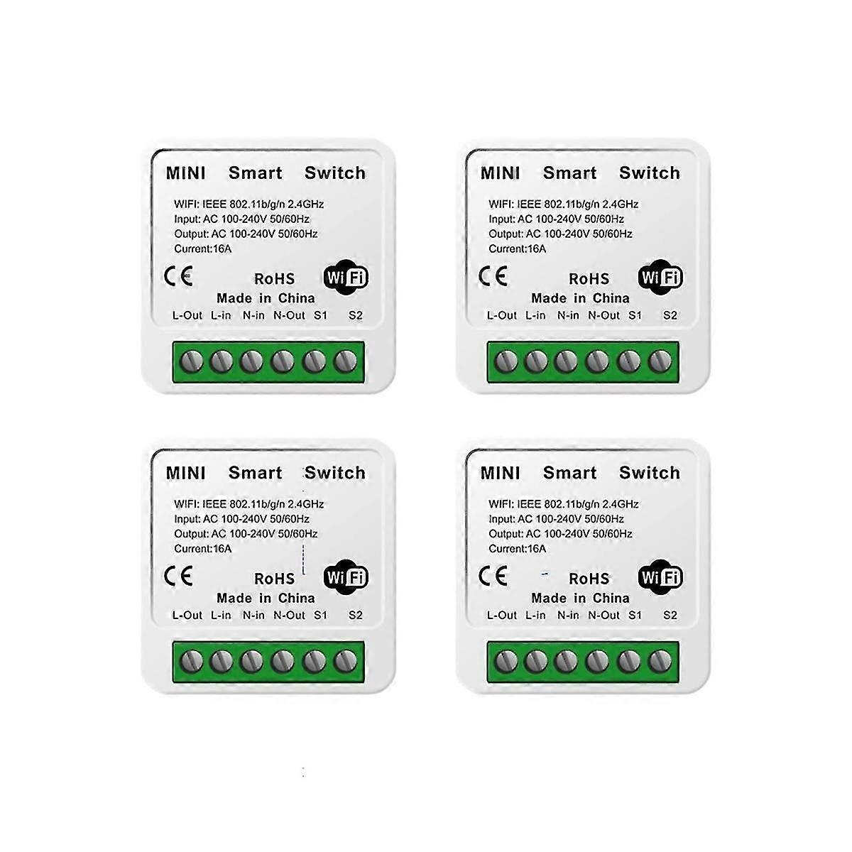 Wifi Relay Switch 4 Pack - Wireless Light Switch Remote Control Voice Control Outlet Timer