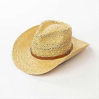 USPOP Western Cowboy Straw Hat Handmade Hollow Paper Straw Wide Brim Sun Hat with Belt Buckle for Women Men Outdoor Travel Beach