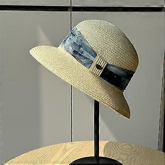 Modern solhatt i fransk Hepburn-stil för kvinnor, sommarstrandresor och semester, strandsolhatt, lampskärmsstil bassänghatt