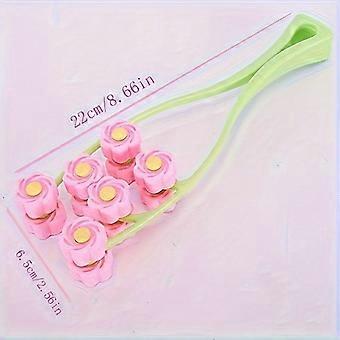 V-förmiger Gesichtsmassager mit 6 rosa Blütenrollen, grüner Griff-Schönheitsroller für Hautpflege, Massage und Lifting