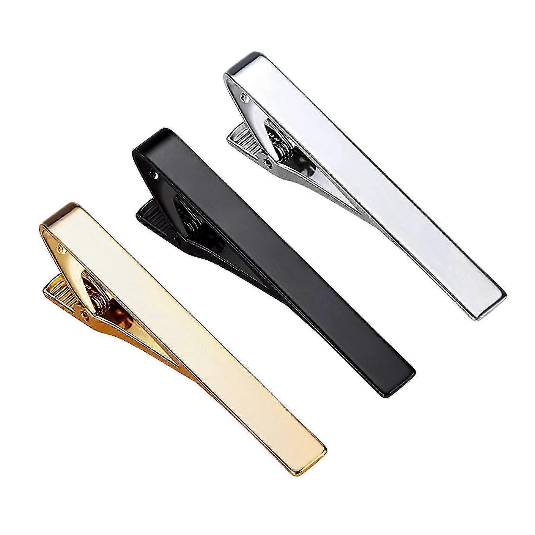 Lot de 3 pinces à cravate classiques argentées, dorées et noires - gfkp