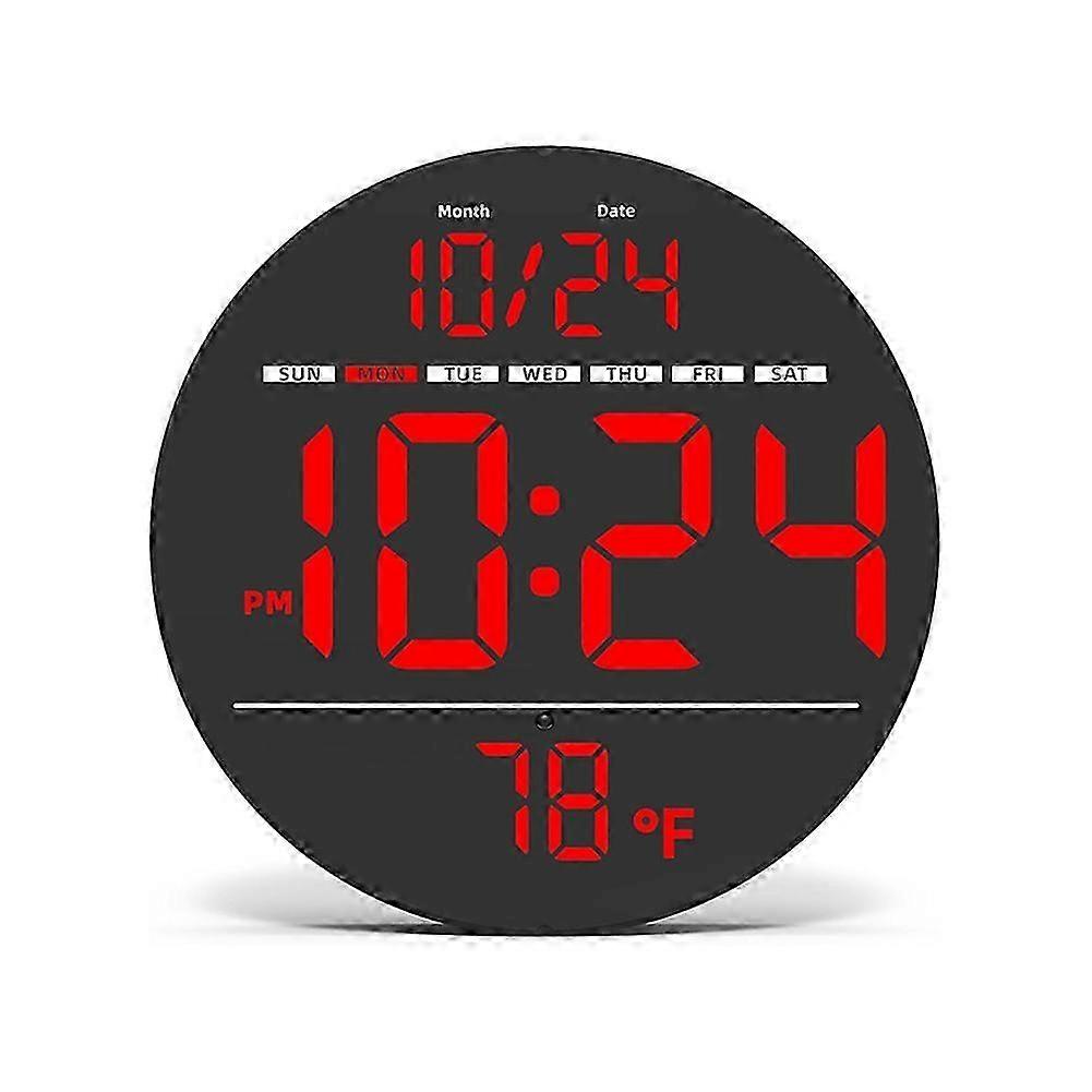 Large Digital Wall Clock with LED Display,Electric Wall Clock with Temperature,Auto ,Date,and Day,f