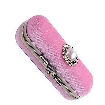 Retro Lipstick Box for Holding Cosmetics with Mirror Pink Organizer Bag