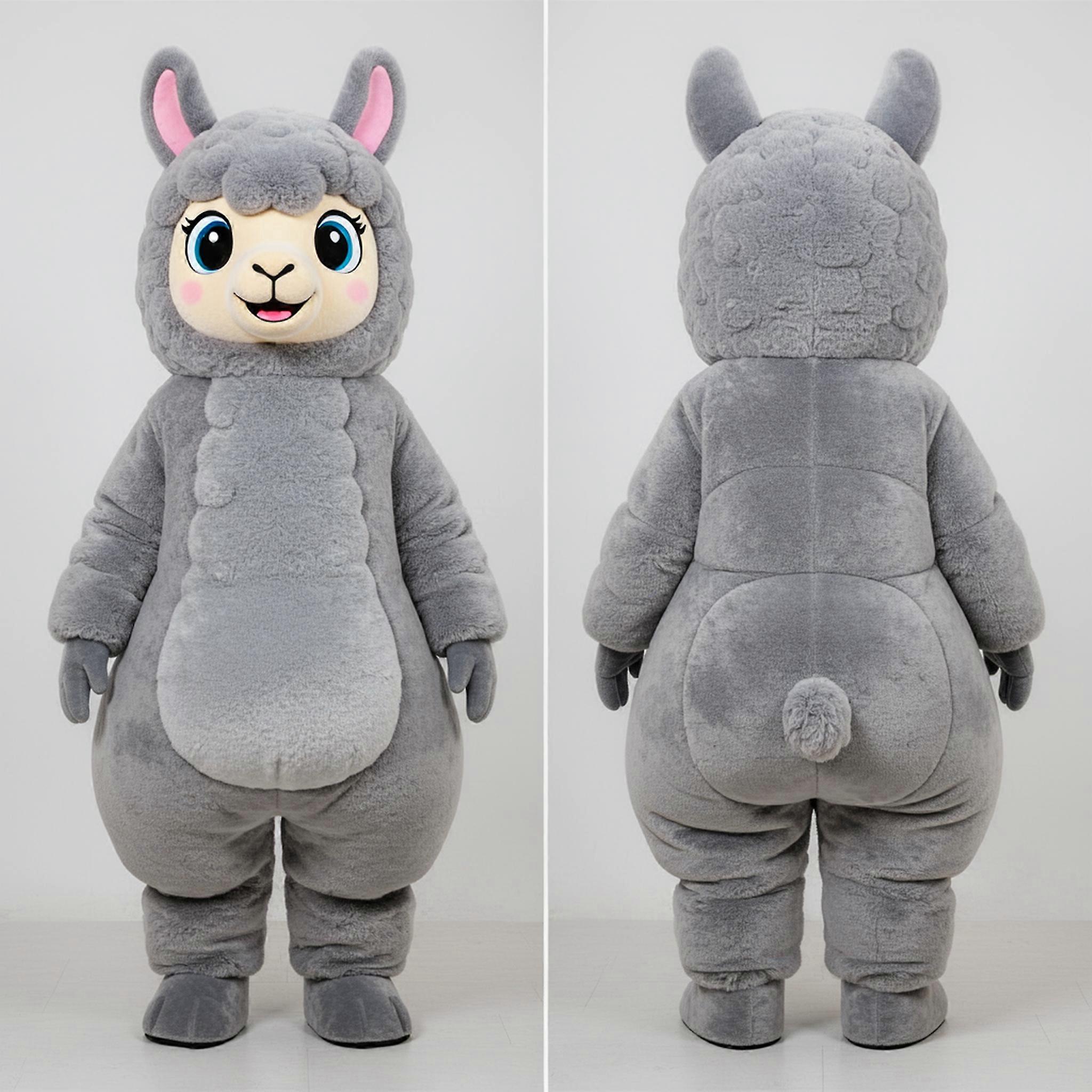 MASTICOT Gray Silver Friendly Alpaca Mascot