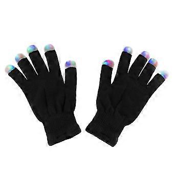 LED-verlichte handschoenen voor kinderen en volwassenen, zwarte gebreide handschoenen met lampjes op de vingertoppen, Halloween- en kerstfeesthandschoenen, verlichting in 7 kleuren