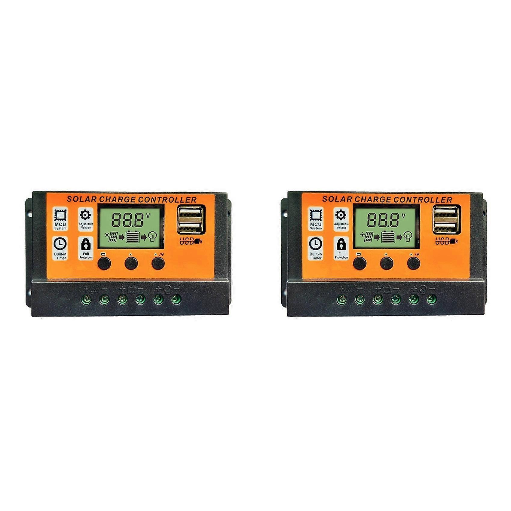 2X 100A Solar Charge Controller with Adjustable LCD & USB Port for 12V/24V Systems