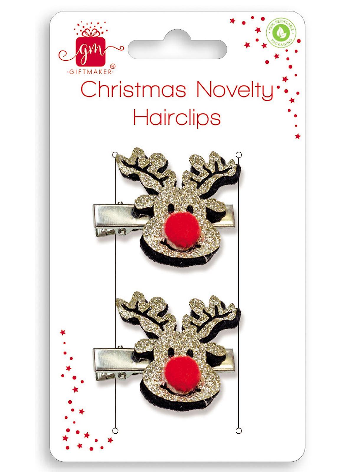 Giftmaker Novelty Glitter Reindeer Hairclips