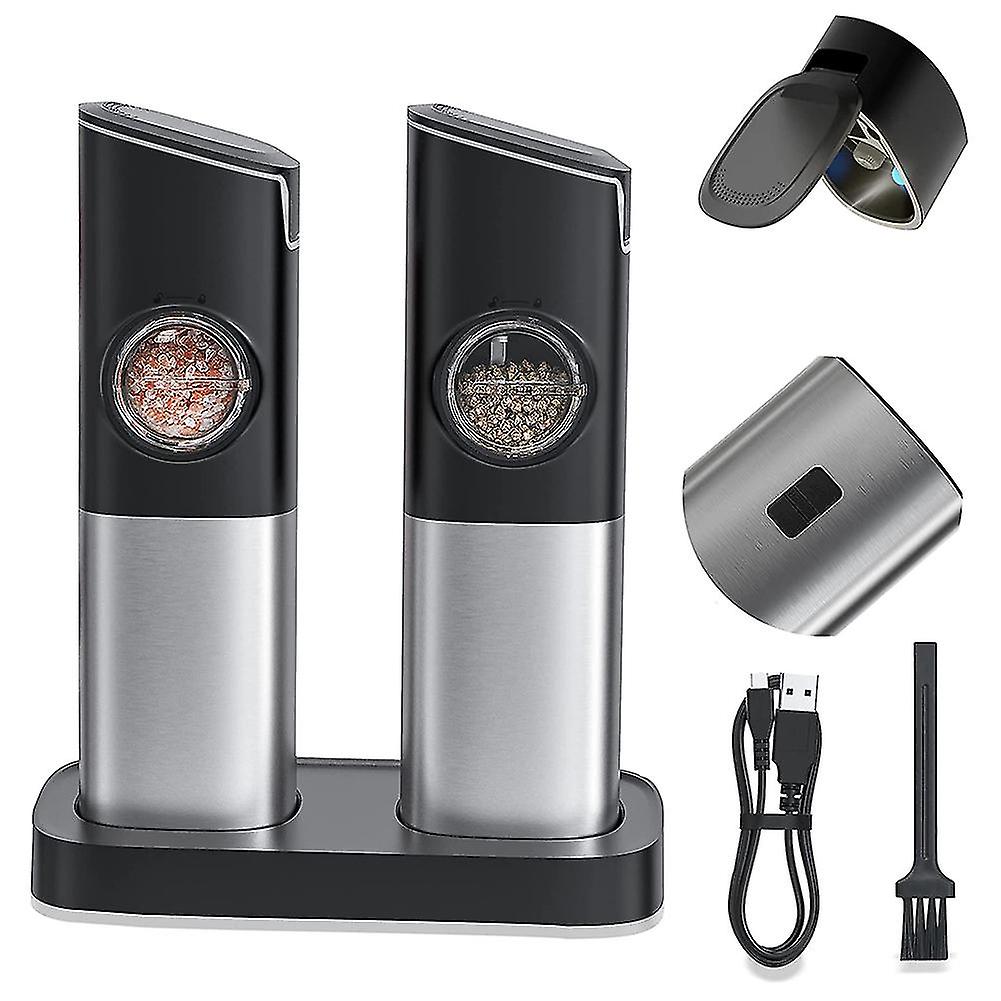 Salt And Pepper Grinder Set, Electric Pepper Grinder Usb Rechargeable,automatic Gravity Grinder Wit