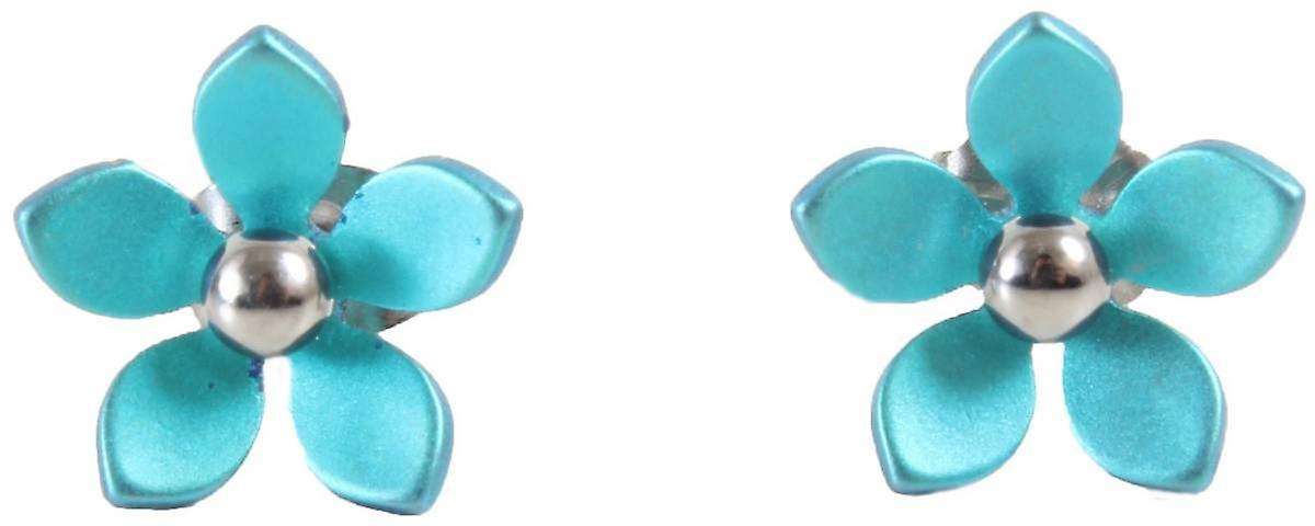 Ti2 Titanium 13mm Five Petal Stud Earrings - Kingfisher Blue