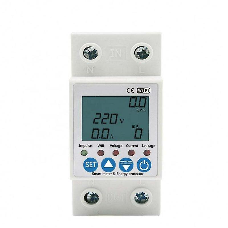 Tuya App Wifi Smart 63a Circuit Earth Leakage Over Under Voltage Protector 2p Relay Device Switch Breaker Energy Power Kwh Meter