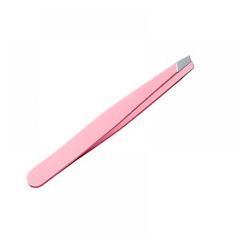 Stainless Steel Slant Tweezer - Eyebrow Tweezers for Women and Men (Pink)