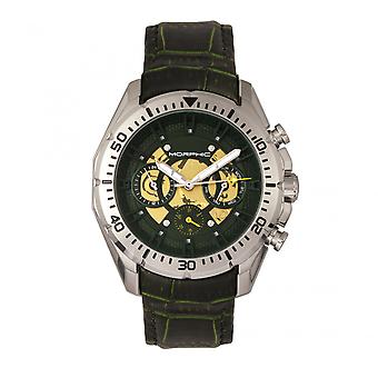 Morphischen M66 Serie Skeleton Zifferblatt Lederband Watch w / Tag/Datum-Silber/Forest Green