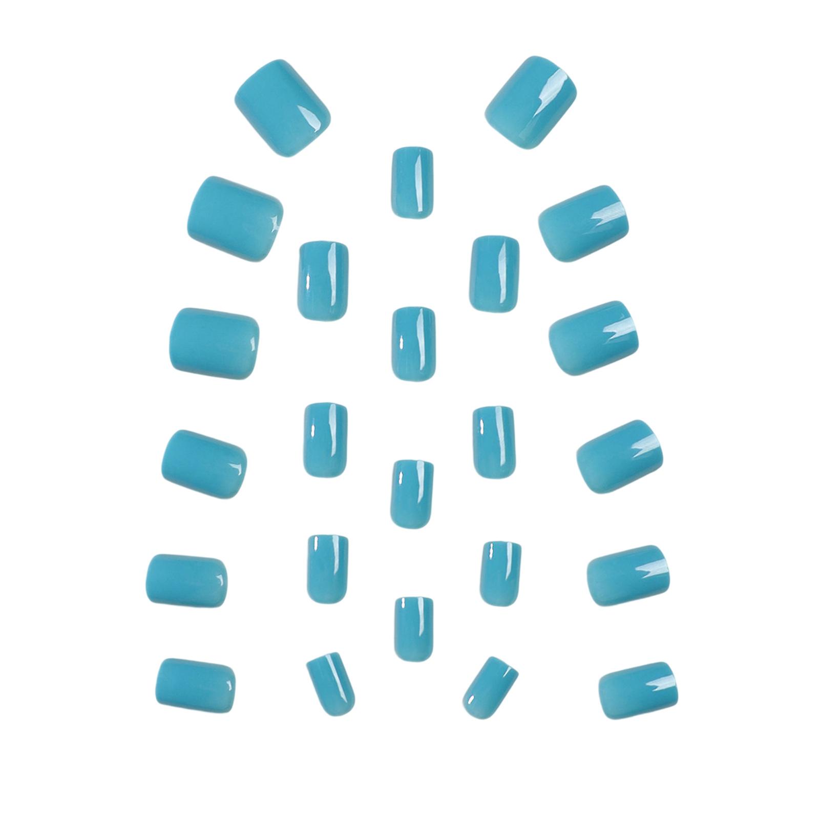 Cyan Solid Color Fake Nails Recyclable Full Cover Nail Sticker