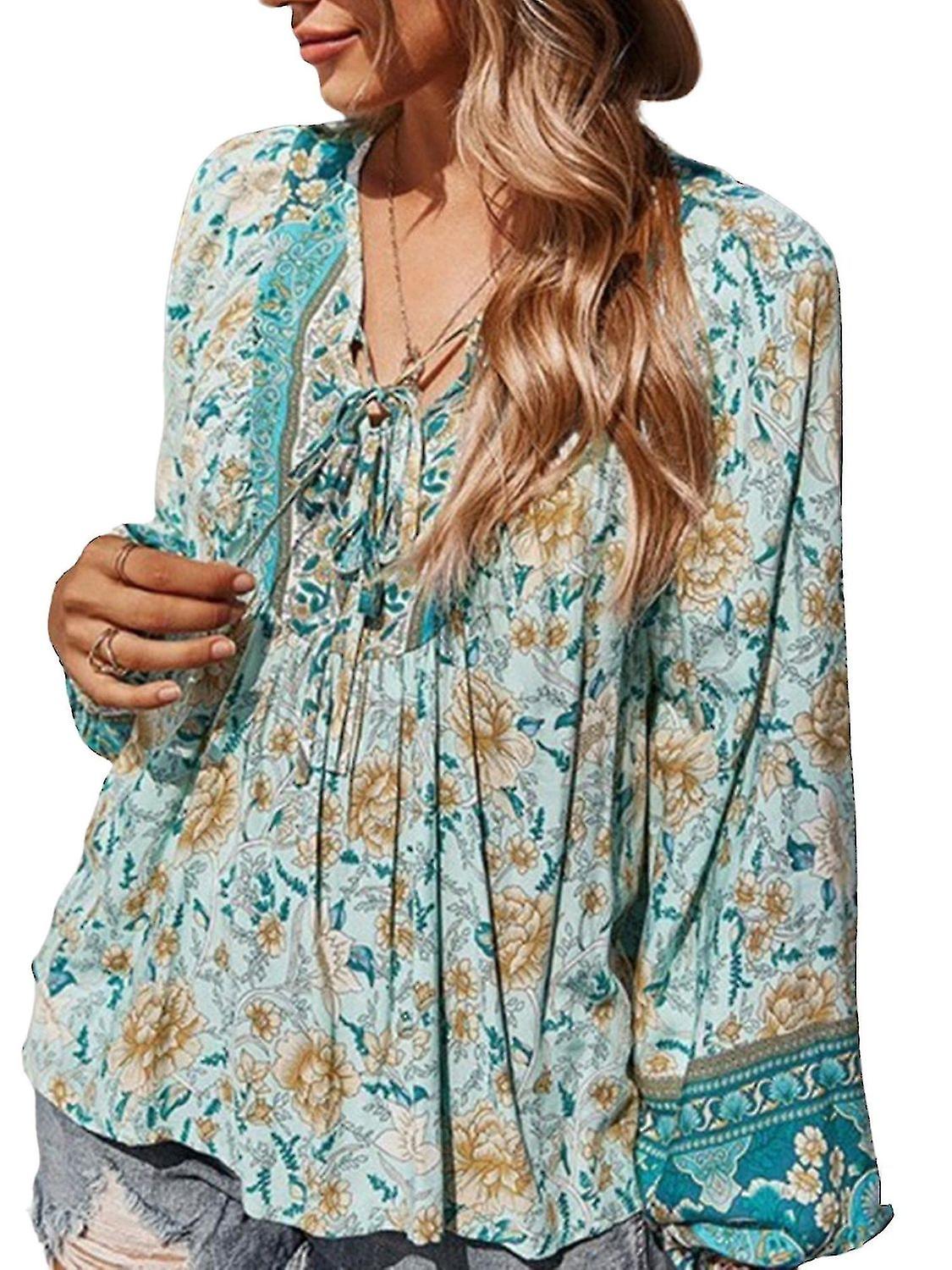 Donne Boho Floreale Camicetta Casual Baggy Pullover Tunica Camicia Casual Taglia