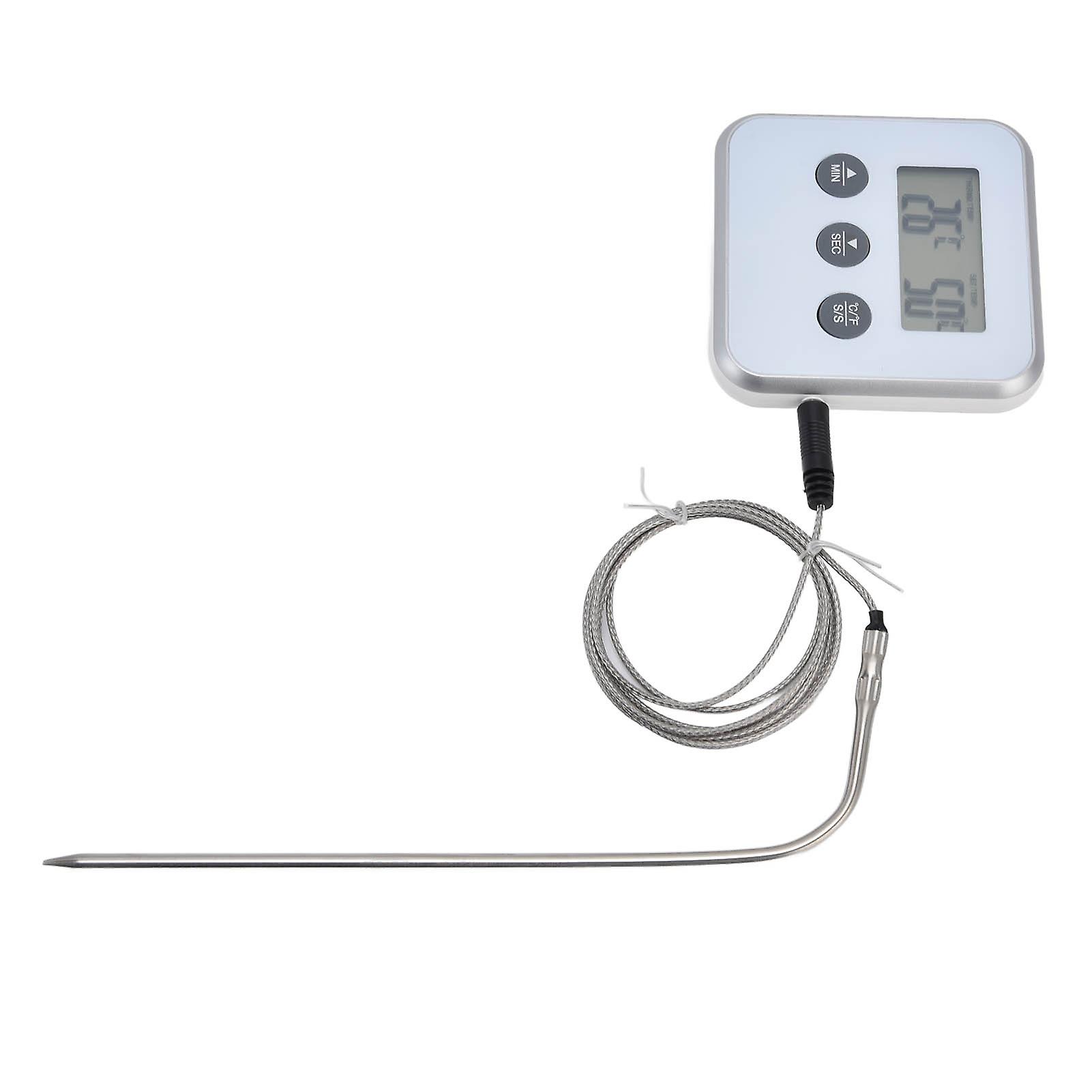 Meat Thermometer Smart 3 Buttons Digital LED Display Multifunctional Oven Thermometer with Probe for Cooking Baking BBQWhite 