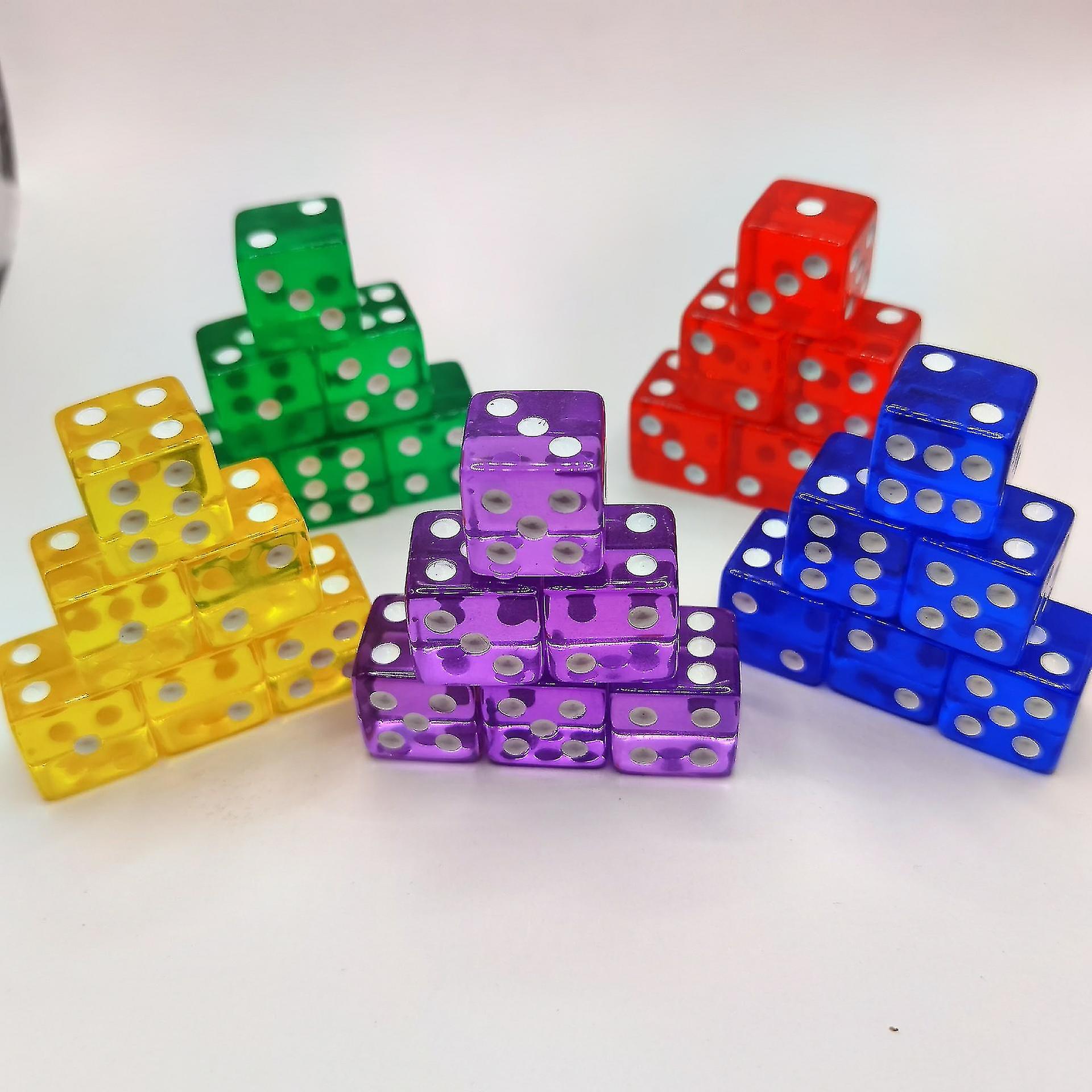 50 Pack 16mm Colorful Translucent Dice With 6 Sides 5 Colors For Playing Games