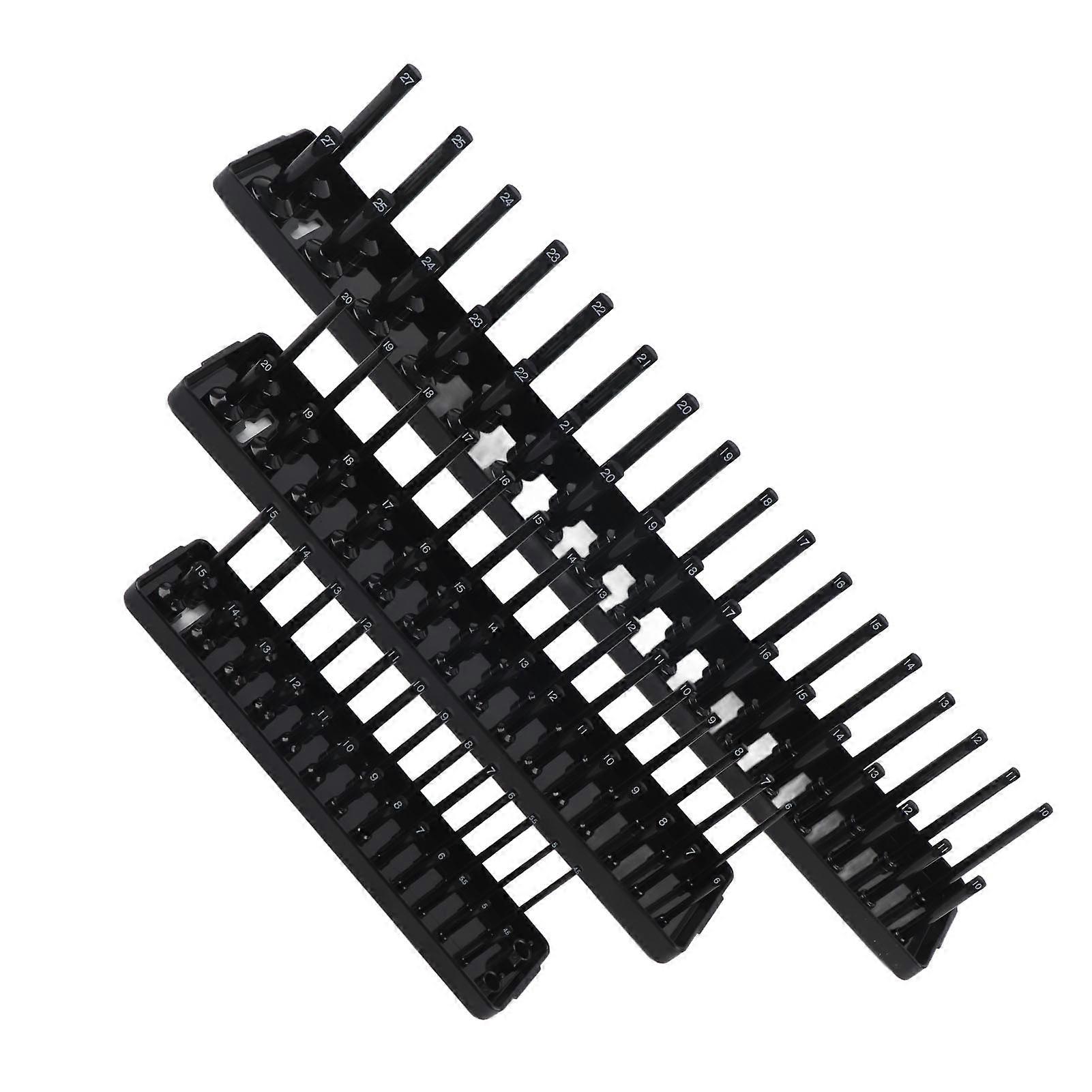 3PCS 1/4in 3/8in 1/2in Socket Holder Organizer Black Multifunctional Storage Set for Toolboxes