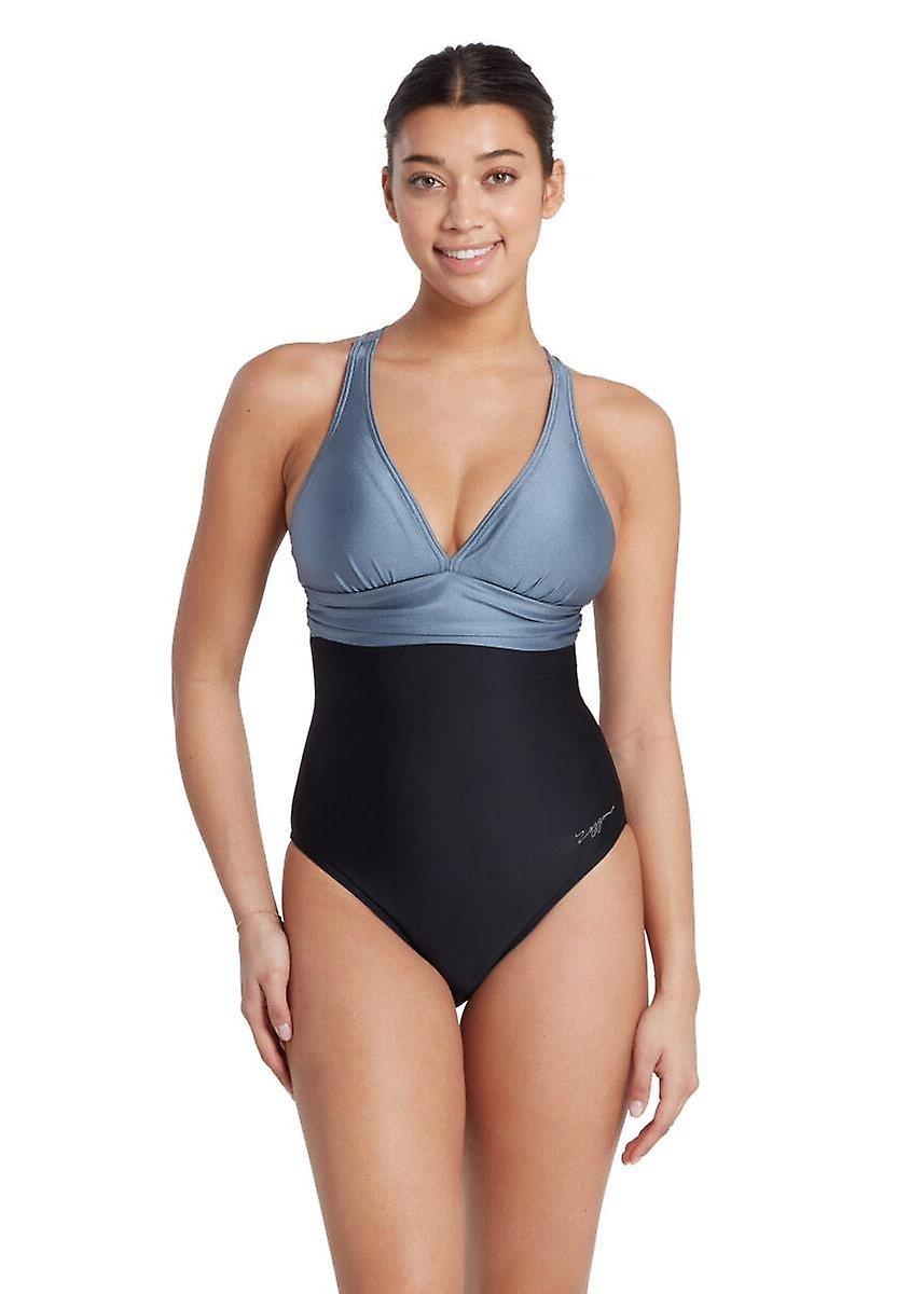 Zoggs Panel Crossback Swimsuit - Black Metal - Womens