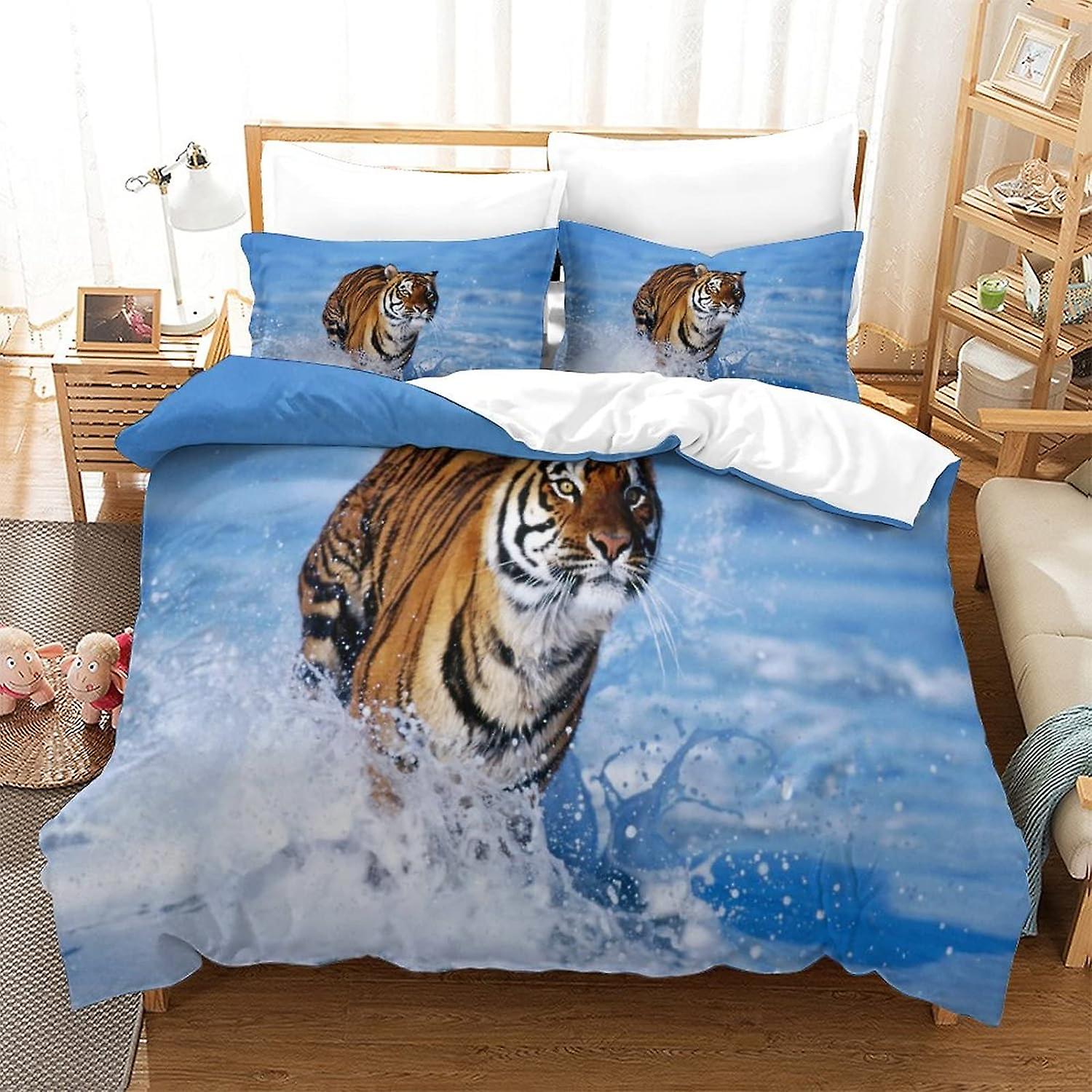 VOSILE Tiger Duvet Set Set of 3 Pcs Bedding Quilt Cover Exquisite Comfortable Super Soft And Hypoallergenic with Pillowcase Suitable for Children And 